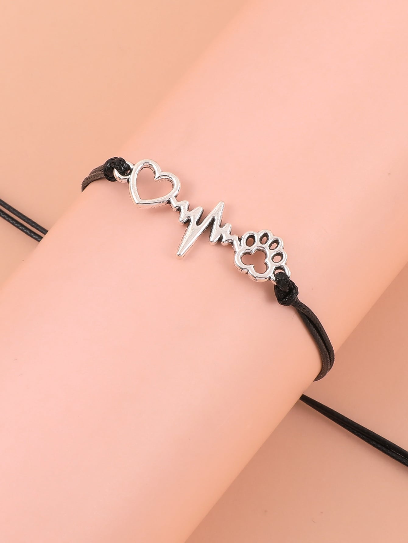 For Dog Mamas- 1pc Dog Paw & Heart Braid Bracelet Adjustable Black Rope Hand Jewelry Relationship Jewelry Gift